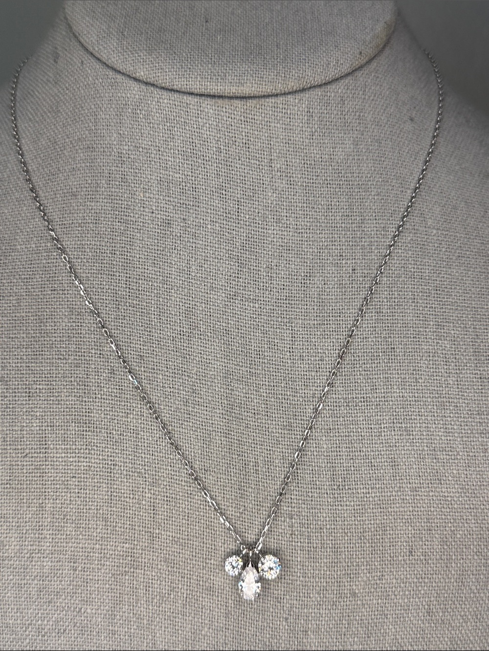 Swarovski Three Crystal Pendant Necklace Silver Tone 16" Signed
